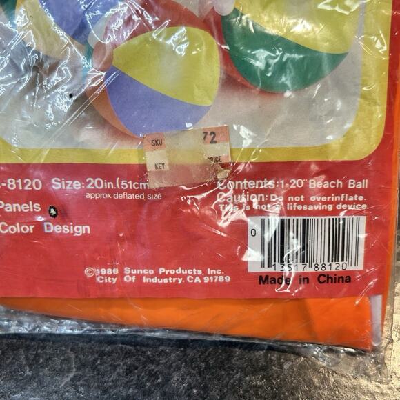 Vintage 1986 Sealed Sunco 20" 6 Color Inflatable Vinyl Beach Ball - Picture 2 of 6